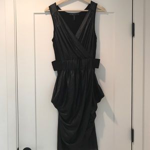 Black Metallic Draped BCBGmaxazria Cocktail Dress